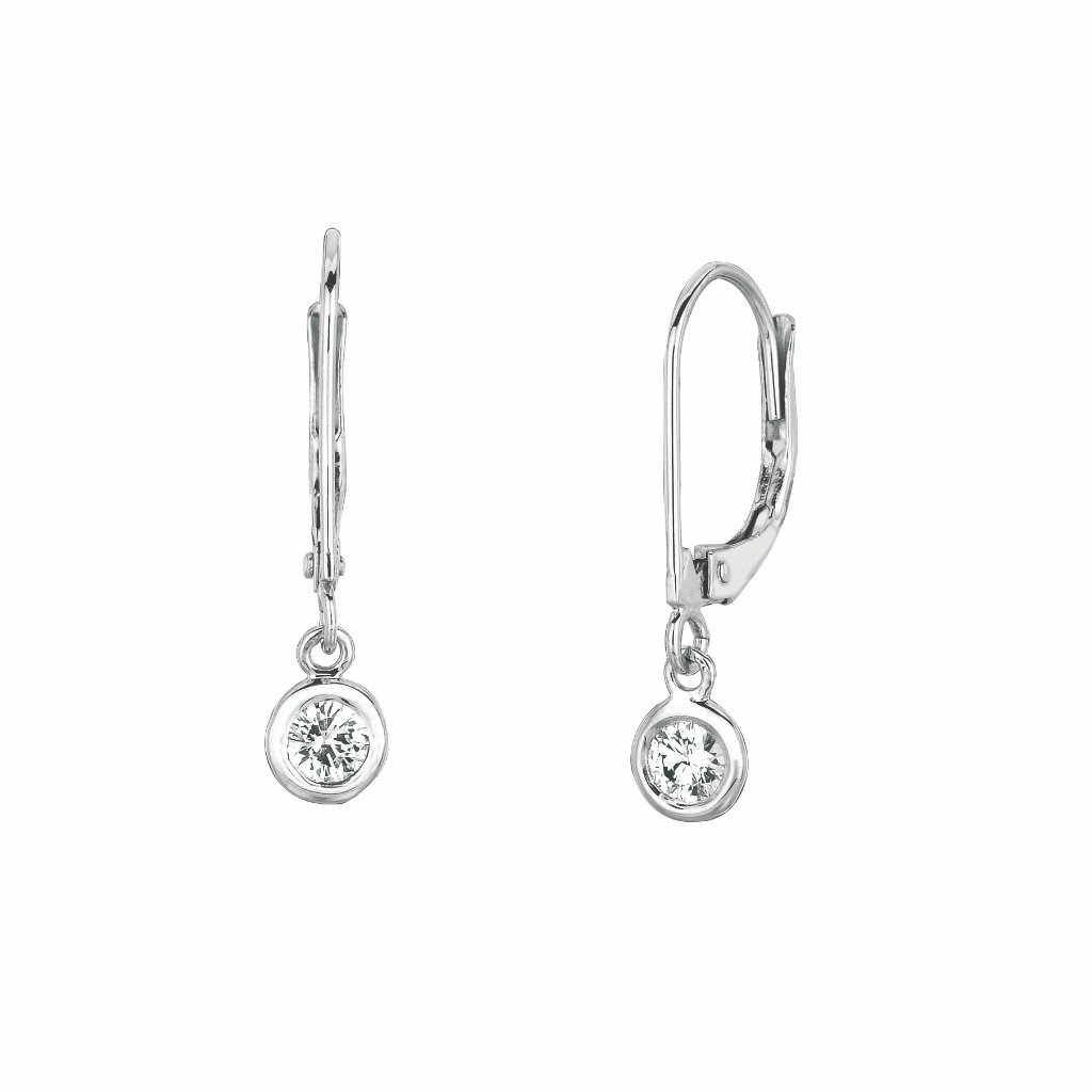 03 Ct Diamond Bezel Set Earrings 14k White Gold